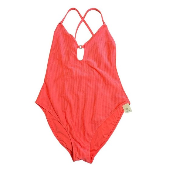 aerie Other - Aerie Shiny Coral Pink One Piece Swimsuit Large NWT High Cut